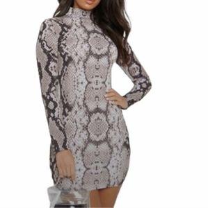 Prettylittlething Snakeskin Print Dress, Size 2